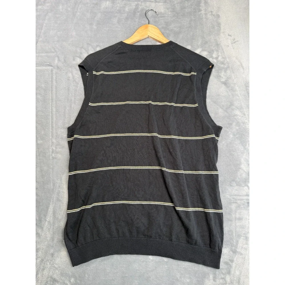 Banana Republic Sweater Vest Mens Large Black Striped Cotton V Neck